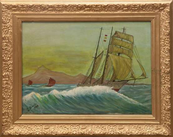 Buch, J. "Segelschiff vor Küste", Öl/ Lw., 1 Hinterlegung, sign. u.l. und dat. 1929, 46x65,5 cm, Rahmen - photo 1