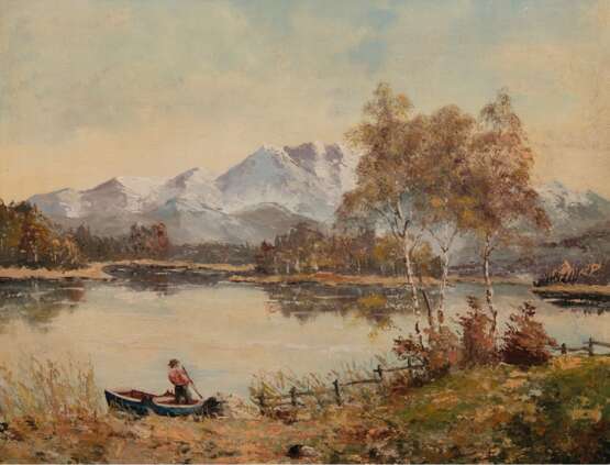 Beckmann, Hans (1852 Winikon-1917 Luzern) "Fischer an einem See in den Voralpen", Öl/ Hartfaser, sign. u.r., 41x50 cm, Rahmen - photo 1