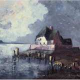 "Halligen bei Nacht", Öl/Lw., undeutl. sign., 1 kl. Hinterlegung, 60x70 cm, Rahmen - photo 1