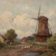 Schilhabel, Helmut (1896 Burgstadt-1970 Hamburg) &quot;Dörfliches Idyll mit Windmühle&quot;, Öl/ Karton, sign. u.r., 30,5x40,5 cm, Rahmen - Auktionspreise