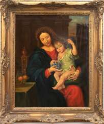 &quot;Madonna mit Kind&quot;, Barockstil, Öl/ Lw., doubliert, unsign., 49x40 cm, Rahmen