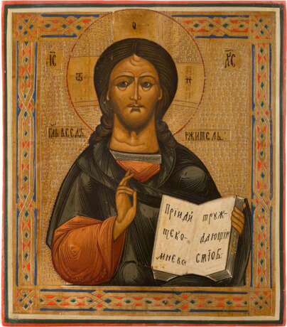 THREE PANELS FORMING A DEISIS: CHRIST PANTOKRATOR FLANKED BY THE MOTHER OF GOD AND ST. JOHN THE FORERUNNER - photo 3