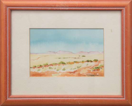 Bergmann "Afrikanische Landschaft", Aquarell, sign. u.r., 9x14 cm, hinter Glas im Passepartout und Rahmen - Foto 1