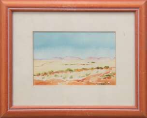 Bergmann &quot;Afrikanische Landschaft&quot;, Aquarell, sign. u.r., 9x14 cm, hinter Glas im Passepartout und Rahmen