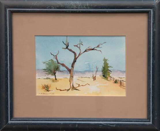 Bergmann "Afrikanische Landschaft", Aquarell, sign. u.l., 9x14 cm, hinter Glas im Passepartout und Rahmen - Foto 1