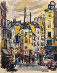 Mende, Heribert (20. Jh.) &quot;Ecke Rue Mont Martre&quot;, Aquarell, unsign., Blatt am Rand fleckig und Knickspuren, 43x32,5 cm, ungerahmt