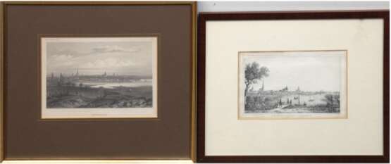 "Rostock" und "Rostock v. Carlshof", 2 Lithos, Abb. 10,5x15,5 cm und 10x15 cm. hinter Glas im Passepartout und Rahmen - фото 1