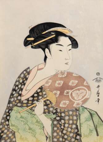 Kitagawa, Utamaro (1753-1806 Japan) "Die Schönheit Ohisa von Takashimaya", Farbholzschnitt/ Seidenpapier, 39x26 cm, im Passepartout, ungerahmt - фото 1