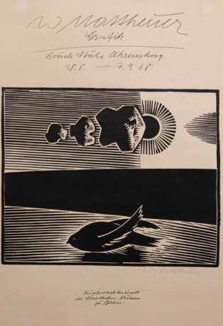 Mattheuer, Wolfgang (1927 Reichenbach-2004 Leipzig) "Gestrandeter Vogel/ Hinter den Sieben Bergen", Plakat zur Ausstellung "18.8-7.9.68 Bunte Stube Ahrenshoop", Holzschnitt, sign. u.r., 60x40 cm, hint… - Foto 1