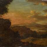 Zwei Gemälde: Bergige Flusslandschaft mit Personen. Sowie Sonnenaufgang in Landschaft - Foto 6