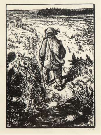 Weber, Andreas Paul (1893 Arnstadt-1980 Schretstaken bei Mölln) "Der Wanderer", Holzschnitt, handsign. u.r., 19,5x14 cm, im Passepartout hinter Glas und Rahmen - Foto 1