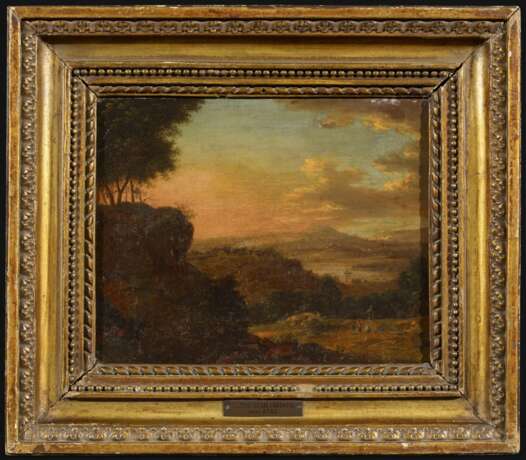 Zwei Gemälde: Bergige Flusslandschaft mit Personen. Sowie Sonnenaufgang in Landschaft - photo 7