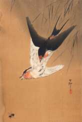 Ohara, Koson (1877 Kanazawa/ Japan-1945 Tokio/ Japan) &amp;quot;Schwalben auf der Jagd&amp;quot;, Farbholzschnitt, sign., Blatt am Rand min. besch., 19x28 cm, ungerahmt