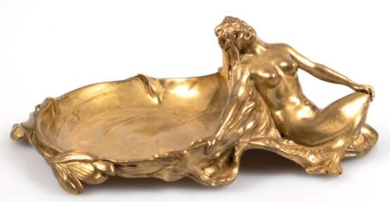 Jugendstil-Schale, um 1890, Bronze, figürlich, mit am Rand mit sitzender Nymphe, L. 24 cm - Foto 1