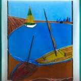 Glasbild "Segelboot-Maria Calucci", Günter-Cornelius Scheidt, Unikat, sign. u.r., fehlende Glasteile im unteren Bereich, 57,5x44 cm, Rahmen - Foto 1