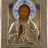 AN ICON SHOWING CHRIST PANTOKRATOR WITH SILVER-GILT AND ENAMEL OKLAD - photo 1