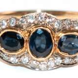 Ring im Art-Deco-- Stil, querovaler Ringkopf, 750er GG, ca. 2,9 g, 3 blaue Saphire von ca. 0,75 ct., Brillanten ca. 0,18 ct., Innendurchmesser 18,8 mm RG 58 - photo 1