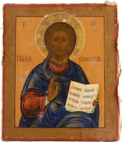 AN ICON SHOWING CHRIST PANTOKRATOR WITH SILVER-GILT AND ENAMEL OKLAD - photo 2