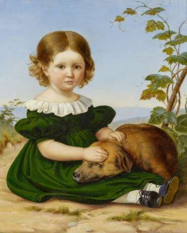 Porträt eines kleinen Mädchens mit ihrem Hund - photo 2