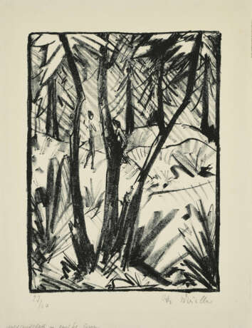 Otto Mueller. Waldlandschaft mit kleinen Figuren (2) - Foto 1