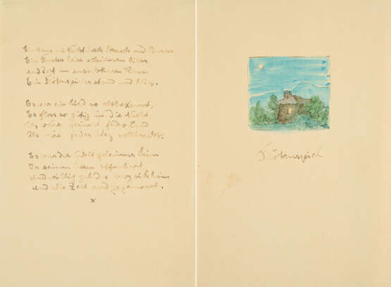 Hermann Hesse. Autograph des Gedichts "Flötenspiel" mit Landschaftsvignette - Foto 1