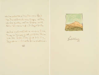 Hermann Hesse. Autograph des Gedichts "Frühling" mit Landschaftsvignette