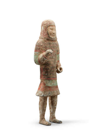 A LARGE PAINTED GREY POTTERY FIGURE OF A SOLDIER - Foto 3