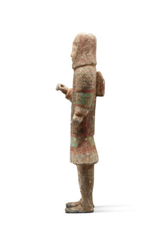 A LARGE PAINTED GREY POTTERY FIGURE OF A SOLDIER - Foto 4