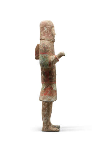 A LARGE PAINTED GREY POTTERY FIGURE OF A SOLDIER - Foto 5