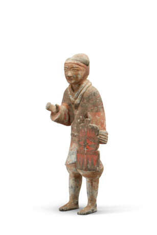 A LARGE PAINTED GREY POTTERY FIGURE OF A SOLDIER - Foto 2