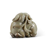 A MOTTLED CREAMY BEIGE AND PALE BROWN JADE CARVING OF A BUFFALO AND A BOY - photo 2