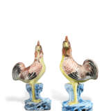 A PAIR OF ORANGE, YELLOW AND BLUE-GLAZED COCKERELS - photo 1