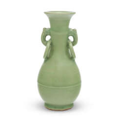 A LONGQUAN CELADON TWIN-HANDLED BALUSTER VASE