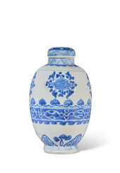 A BLUE AND WHITE OVOID JAR AND COVER