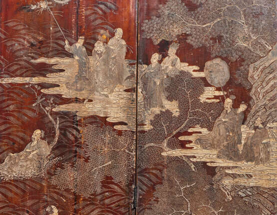 A TEN-FOLD COROMANDEL LACQUER SCREEN AND TWO PANELS - photo 7