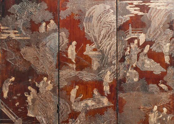 A TEN-FOLD COROMANDEL LACQUER SCREEN AND TWO PANELS - photo 8