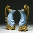 A PAIR OF LOUIS XV ORMOLU-MOUNTED CHINESE PORCELAIN CLAIR DE LUNE CARP EWERS - Auction prices