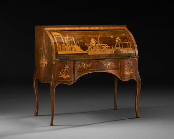 A GERMAN BRASS-MOUNTED SYCAMORE,TULIPWOOD AND MARQUETRY BUREAU - photo 1