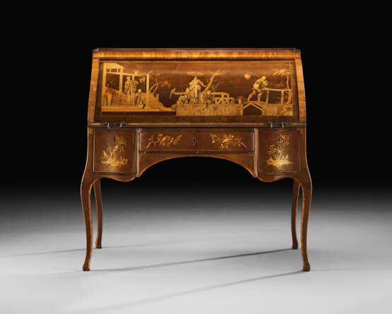 A GERMAN BRASS-MOUNTED SYCAMORE,TULIPWOOD AND MARQUETRY BUREAU - photo 2