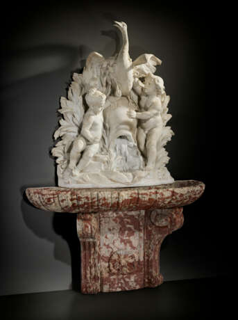 A MONUMENTAL FRENCH WHITE AND ROUGE LANGUEDOC MARBLE FOUNTAIN AND BASIN - photo 2