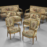 A SUITE OF LOUIS XVI GILT WALNUT AND BEAUVAIS TAPESTRY SEAT FURNITURE - photo 1