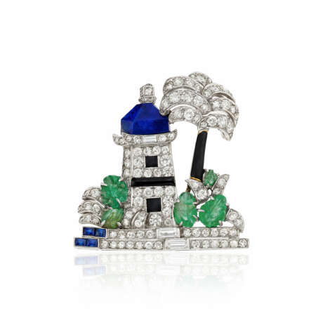 NO RESERVE | MAUBOUSSIN ART DECO MULTI-GEM AND DIAMOND BROOCH - photo 1