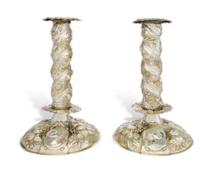 A PAIR OF GERMAN LARGE SILVER CANDLESTICKS