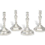 A SET OF FOUR ROYAL GERMAN SILVER CANDLESTICKS AND A PAIR OF SILVER SAUCEBOATS FROM THE `FA` IN SHIELD SERVICE - фото 2