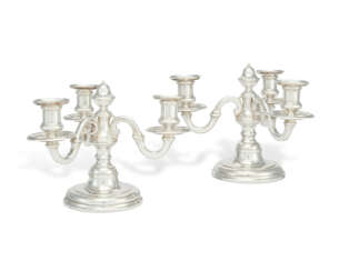 A PAIR OF FRENCH SILVER THREE-LIGHT CANDELABRA