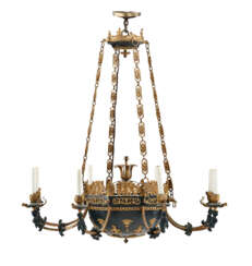 A RUSSIAN ORMOLU AND PATINATED BRONZE EIGHT-LIGHT CHANDELIER