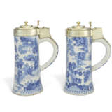 A PAIR OF CHARLES II SILVER-GILT MOUNTED DUTCH DELFT PORCELAIN BLUE AND WHITE FLAGONS - photo 1