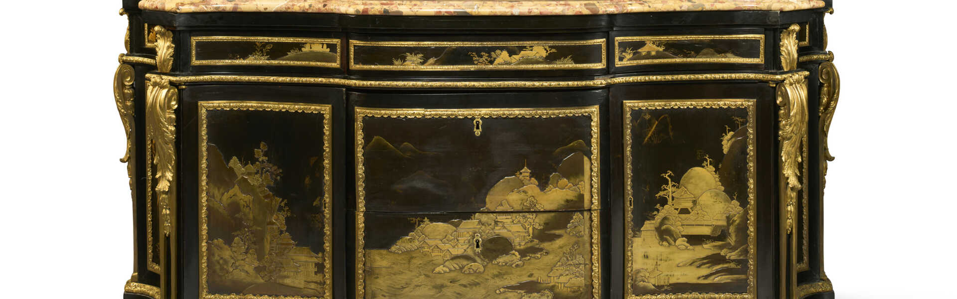 A LATE LOUIS XV ORMOLU-MOUNTED, EBONY, JAPANESE LACQUER AND VERNIS-DECORATED COMMODE