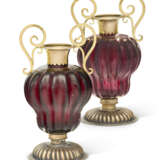 A PAIR OF GERMAN SILVER-GILT MOUNTED RUBY GLASS VASES - фото 1