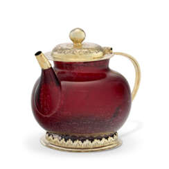 A GERMAN SILVER-GILT MOUNTED RUBY GLASS TEAPOT